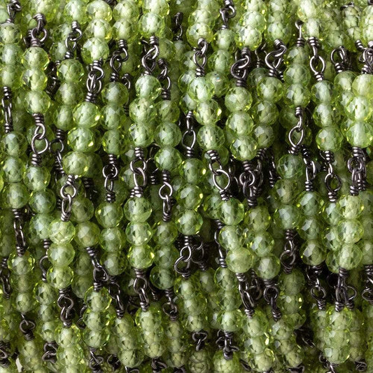 3mm Peridot micro faceted round Trio Black Gold Chain by the foot 73 beads per