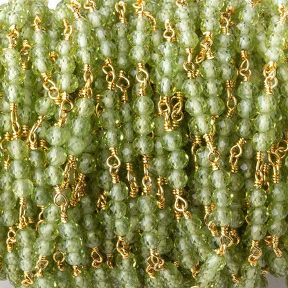 3mm Peridot micro faceted round Trio Gold Chain by the foot 73 beads per