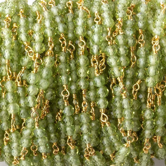 3mm Peridot micro faceted round Trio Gold Chain by the foot 73 beads per