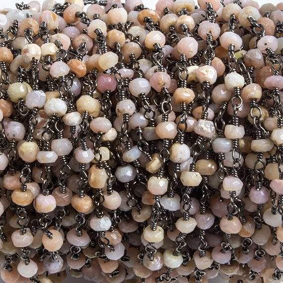3mm Pink Peruvian Opal faceted rondelle Black Gold Chain by the foot 36 pieces