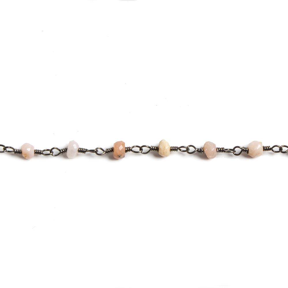 3mm Pink Peruvian Opal faceted rondelle Black Gold Chain by the foot 36 pieces