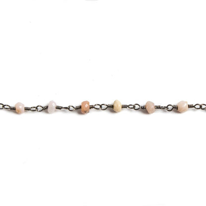 3mm Pink Peruvian Opal faceted rondelle Black Gold Chain by the foot 36 pieces