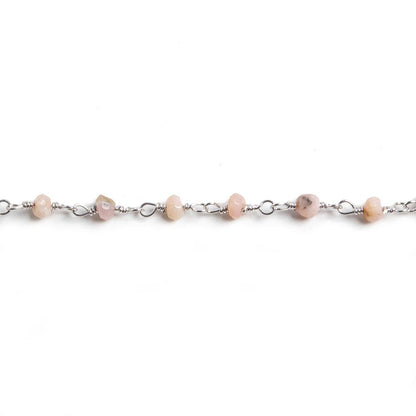 3mm Pink Peruvian Opal faceted rondelle Silver Chain by the foot 36 pieces