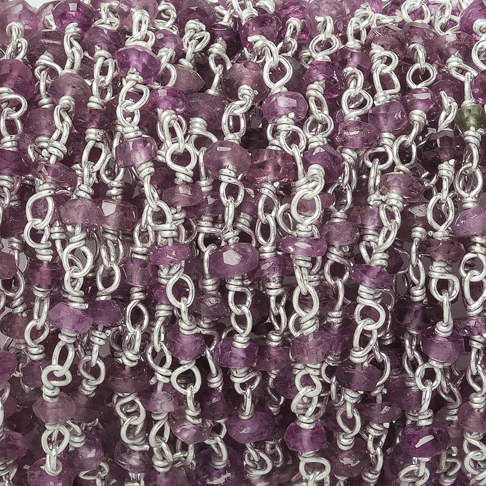 3mm Pink Tourmaline faceted rondelle .925 Silver Chain by the foot 50 pieces