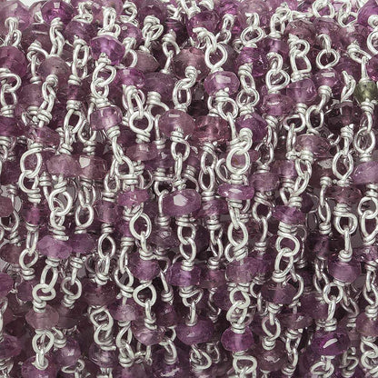 3mm Pink Tourmaline faceted rondelle .925 Silver Chain by the foot 50 pieces
