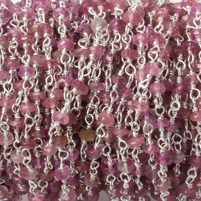 3mm Pink Tourmaline faceted rondelle Silver .925 Chain by the foot 48 pcs