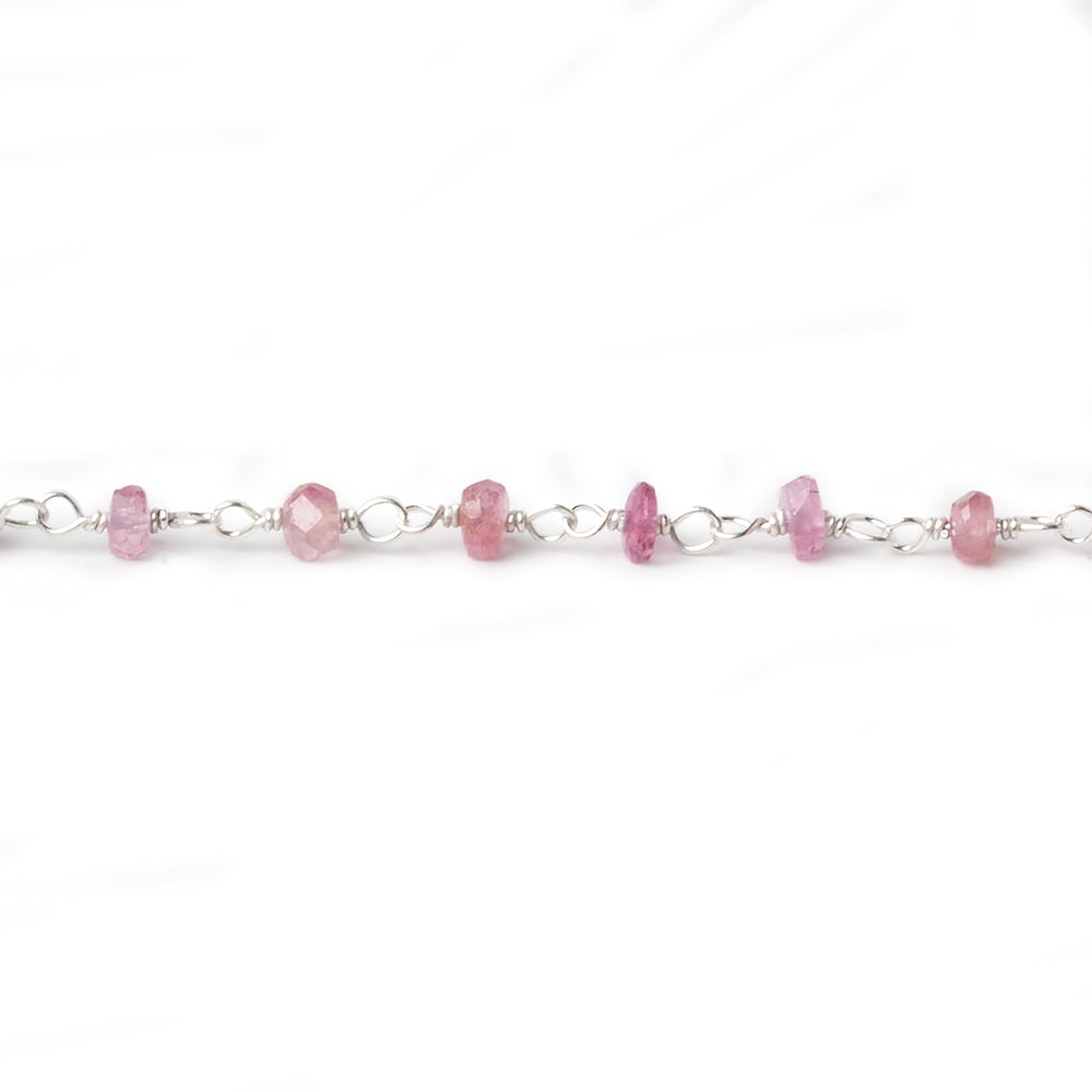 3mm Pink Tourmaline faceted rondelle Silver .925 Chain by the foot 48 pcs