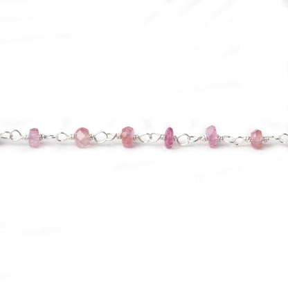 3mm Pink Tourmaline faceted rondelle Silver .925 Chain by the foot 48 pcs