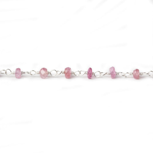 3mm Pink Tourmaline faceted rondelle Silver .925 Chain by the foot 48 pcs