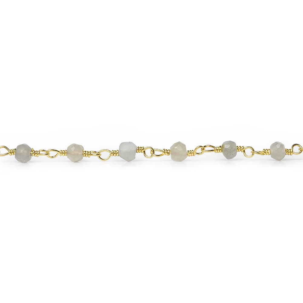 3mm Platinum Grey Moonstone faceted rondelle Gold Chain by the foot 35 pcs