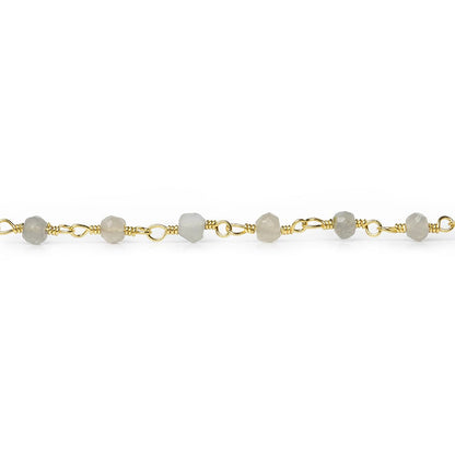 3mm Platinum Grey Moonstone faceted rondelle Gold Chain by the foot 35 pcs