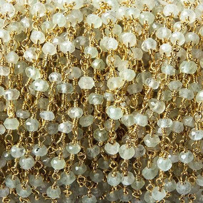 3mm Prehnite faceted rondelle Gold plated Chain by the foot 40 pcs