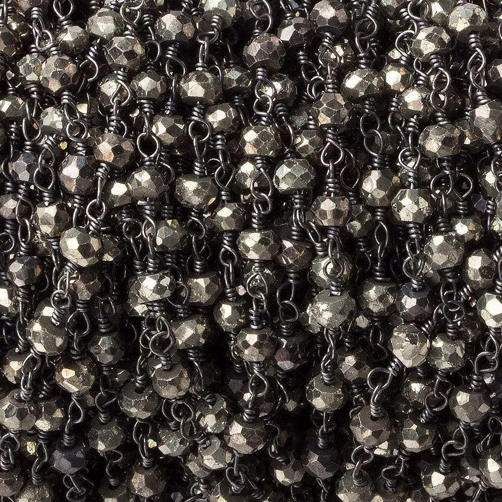 3mm Pyrite faceted rondelle Black Gold Chain by the foot 33 pcs