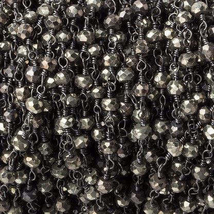 3mm Pyrite faceted rondelle Black Gold Chain by the foot 33 pcs