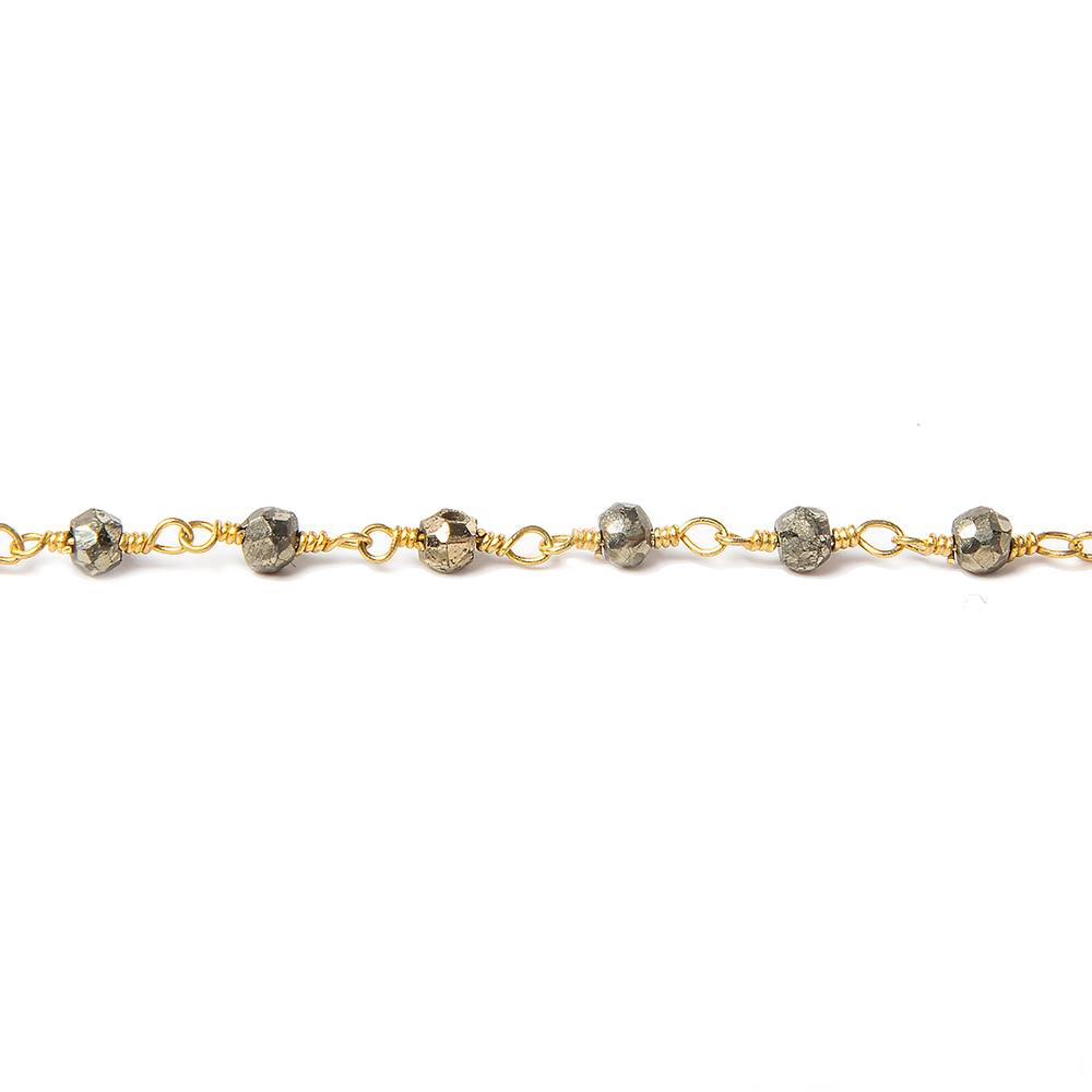 3mm Pyrite faceted rondelle Gold plated Chain by the foot 38 pcs
