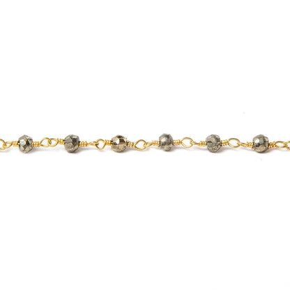 3mm Pyrite faceted rondelle Gold plated Chain by the foot 38 pcs