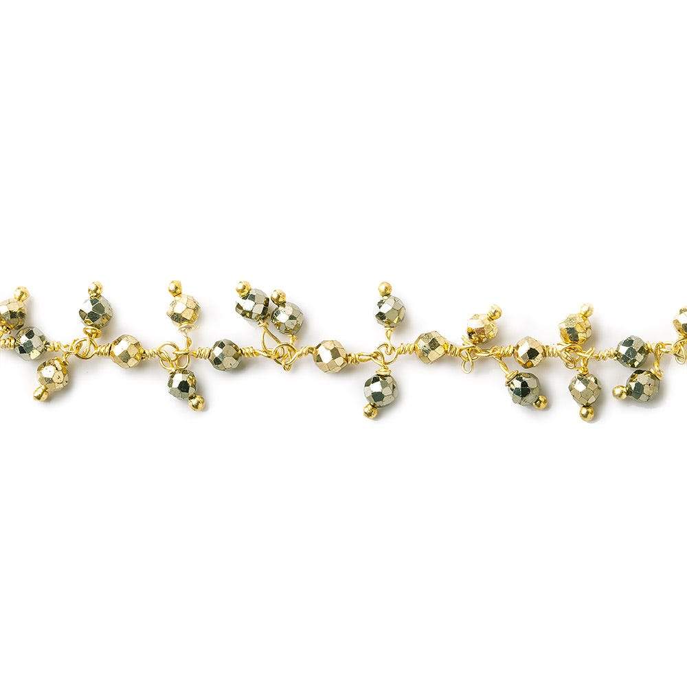 3mm Pyrite & Gold plated Pyrite micro-faceted round Gold Dangling Chain by the foot