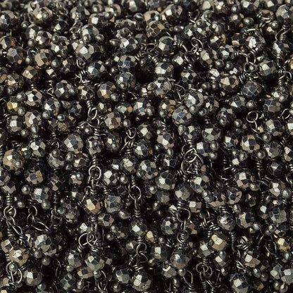 3mm Pyrite micro-faceted round Black Gold Dangling Chain by the foot