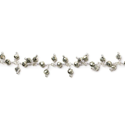 3mm Pyrite micro-faceted round Silver Dangling Chain by the foot
