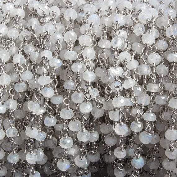3mm Rainbow Moonstone faceted rondelle Silver Chain by the foot 36 pieces