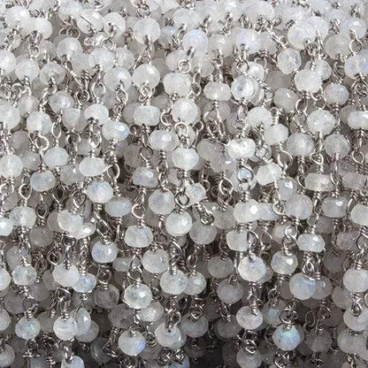 3mm Rainbow Moonstone faceted rondelle Silver Chain by the foot 36 pieces