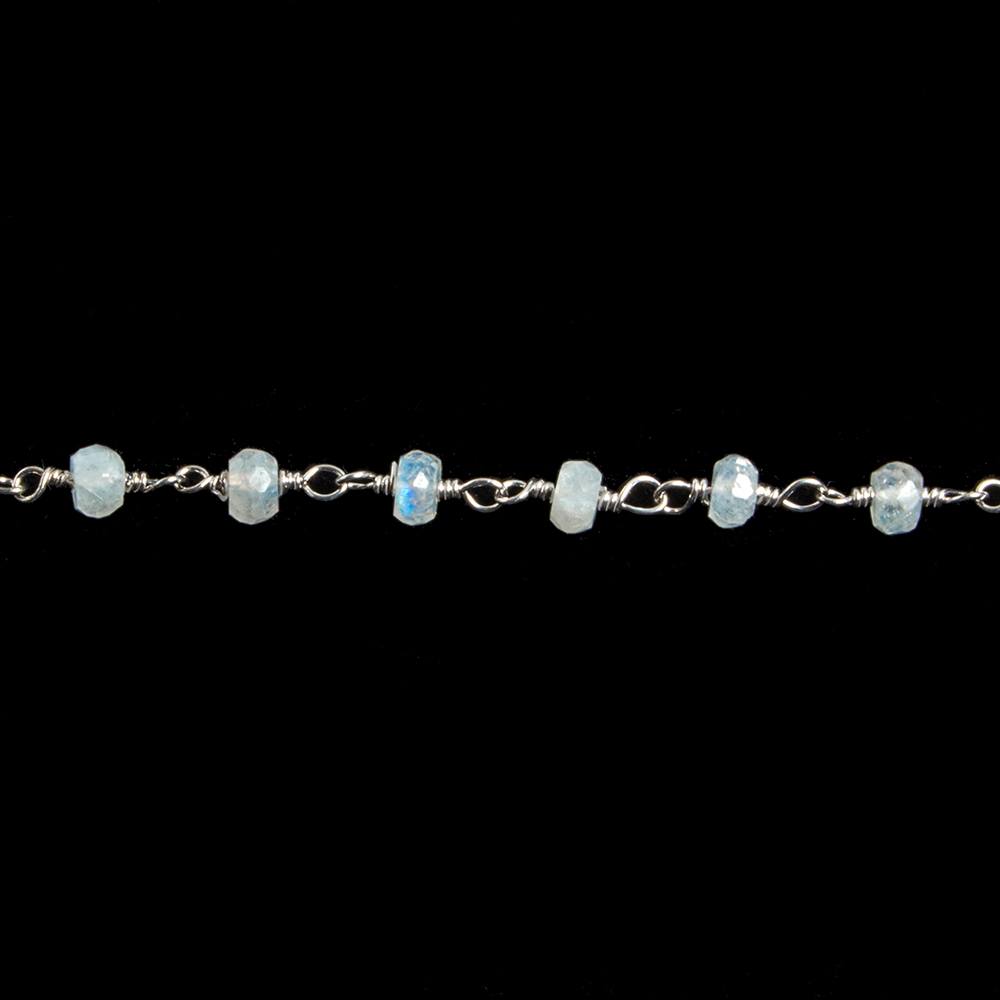 3mm Rainbow Moonstone faceted rondelle Silver Chain by the foot 36 pieces