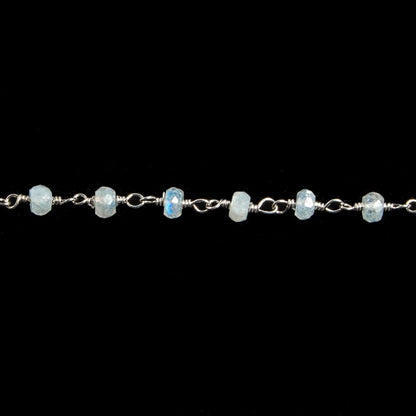 3mm Rainbow Moonstone faceted rondelle Silver Chain by the foot 36 pieces
