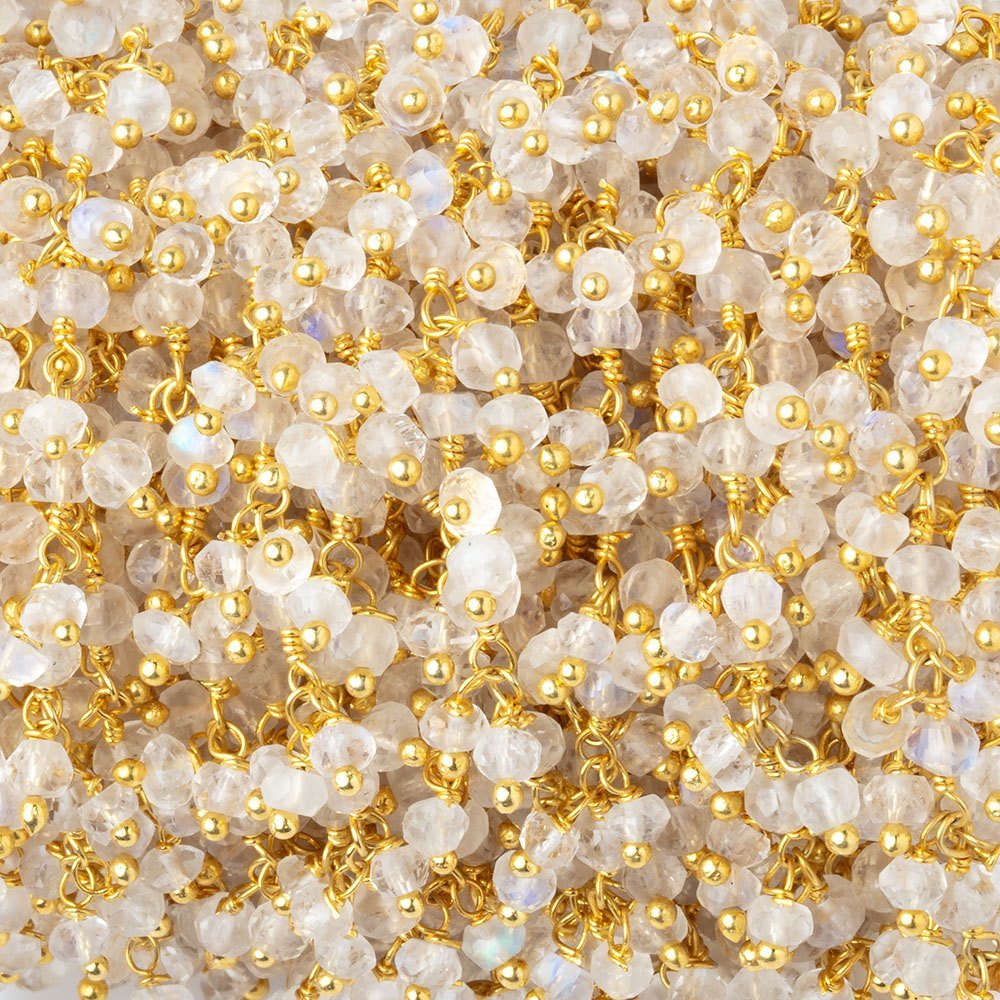 3mm Rainbow Moonstone Faceted Rondelles on Gold Plated Dangling Chain