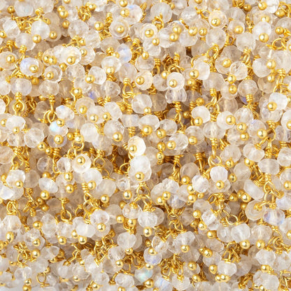 3mm Rainbow Moonstone Faceted Rondelles on Gold Plated Dangling Chain