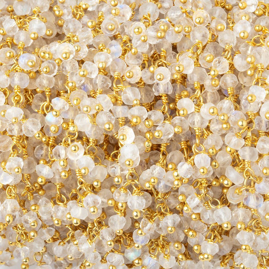 3mm Rainbow Moonstone Faceted Rondelles on Gold Plated Dangling Chain