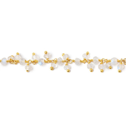 3mm Rainbow Moonstone Faceted Rondelles on Gold Plated Dangling Chain