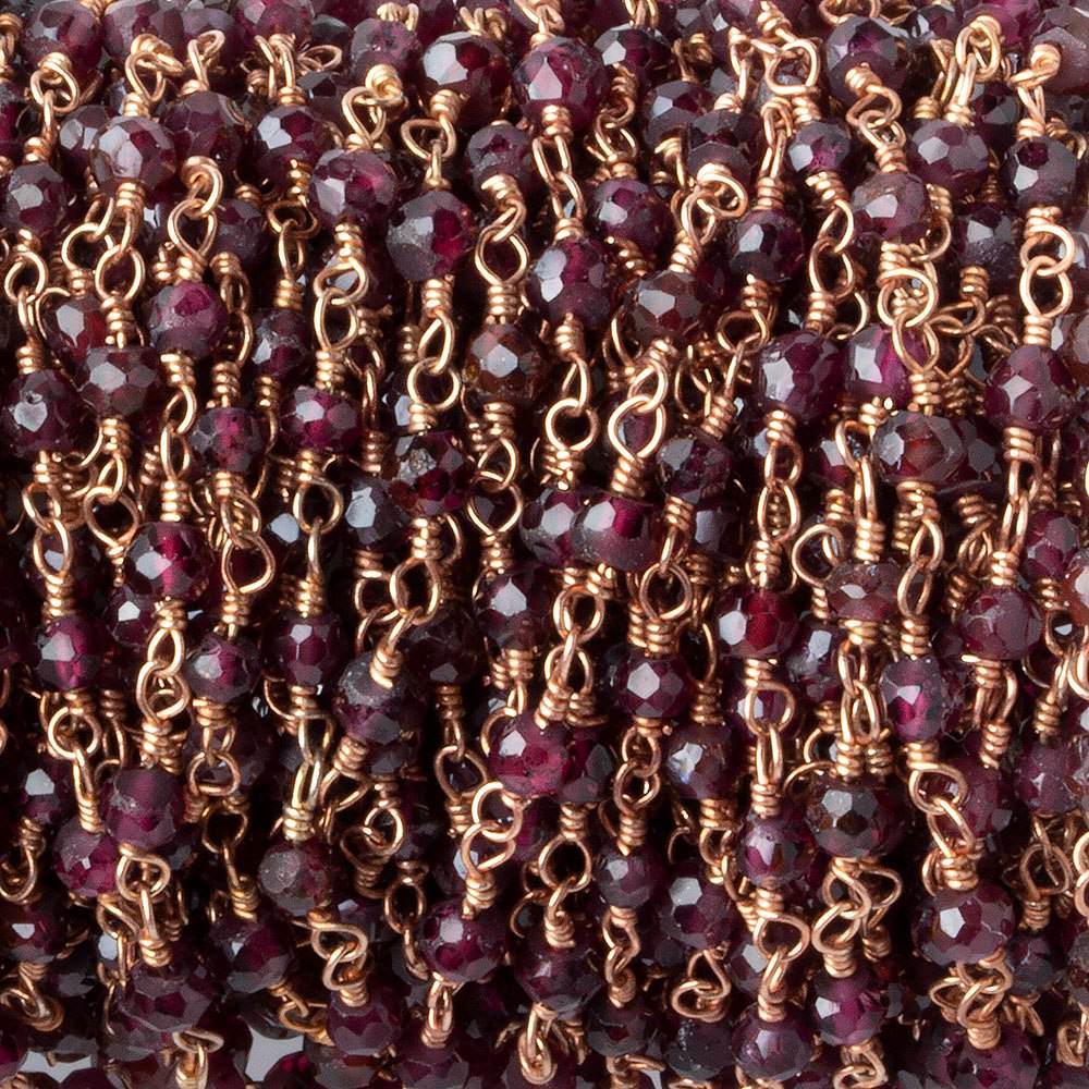 3mm Rhodolite Garnet faceted rondelle Rose Gold Chain by the foot 41 pieces