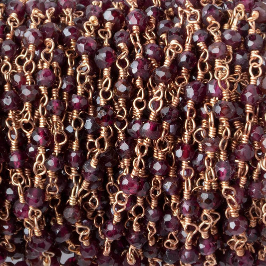 3mm Rhodolite Garnet faceted rondelle Rose Gold Chain by the foot 41 pieces