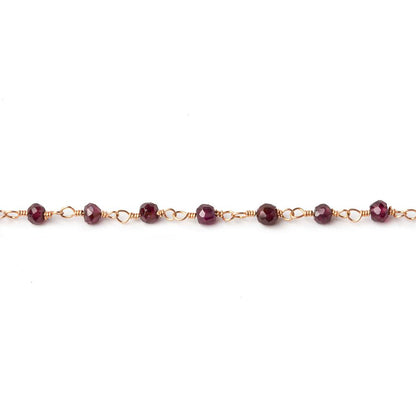 3mm Rhodolite Garnet faceted rondelle Rose Gold Chain by the foot 41 pieces