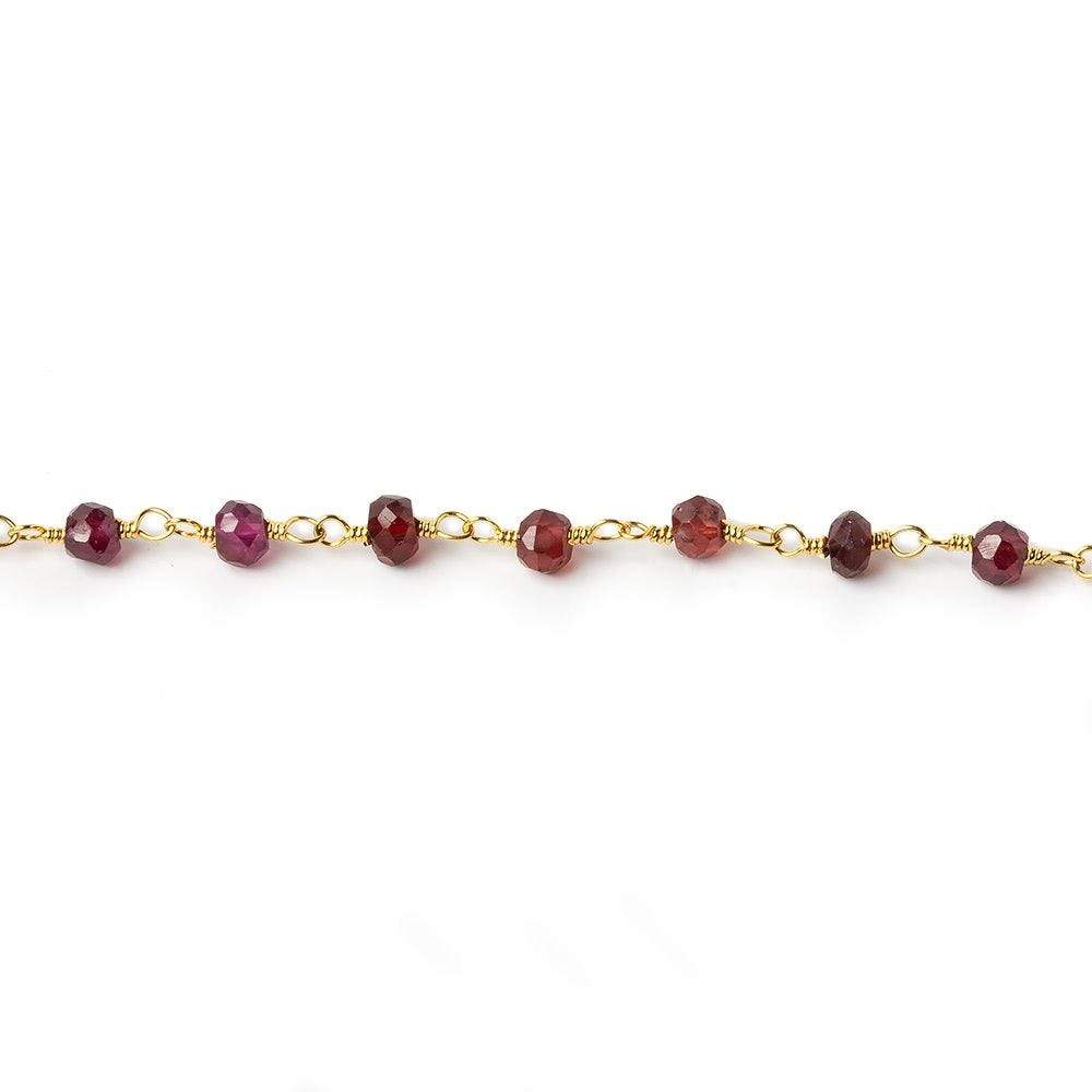 3mm Rhodolite Garnet Gold plated Wire Wrapped Chain