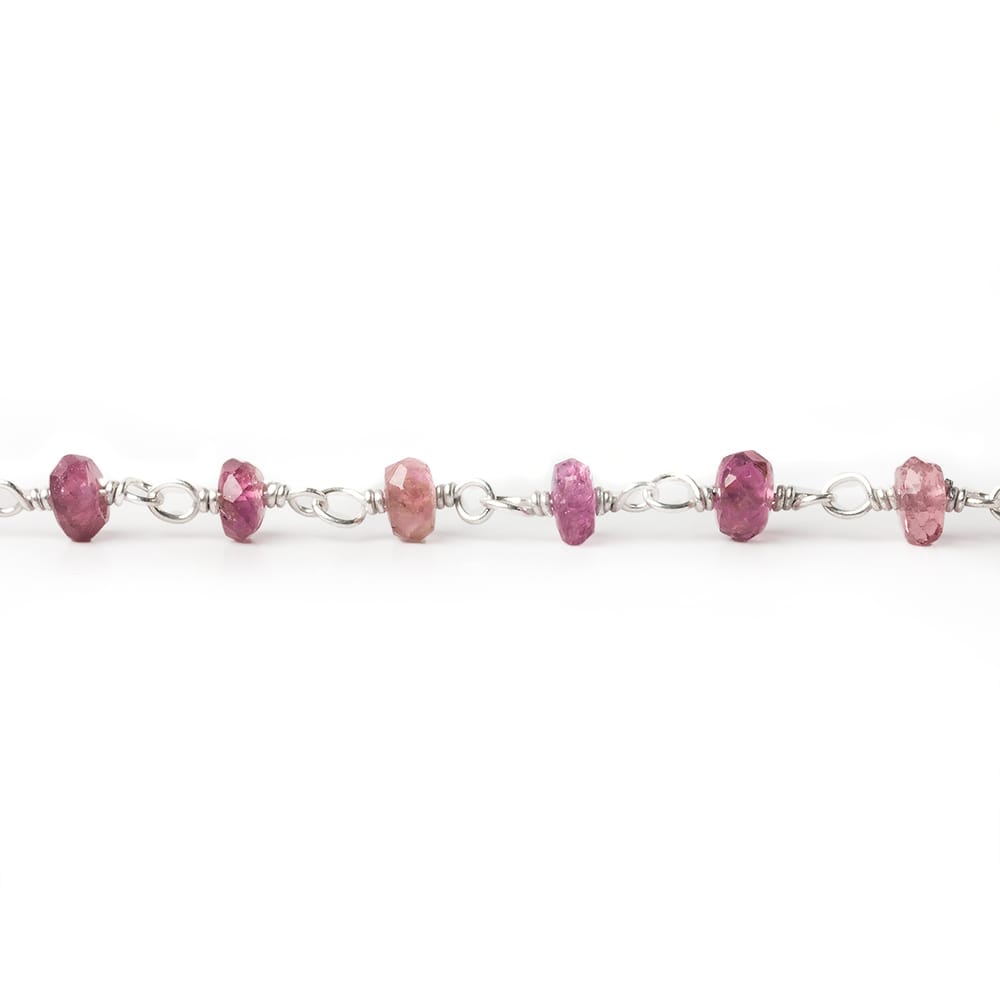 3mm Rubelite Tourmaline faceted rondelle .925 Sterling Silver Chain by the foot 47 pieces