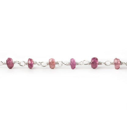 3mm Rubelite Tourmaline faceted rondelle .925 Sterling Silver Chain by the foot 47 pieces
