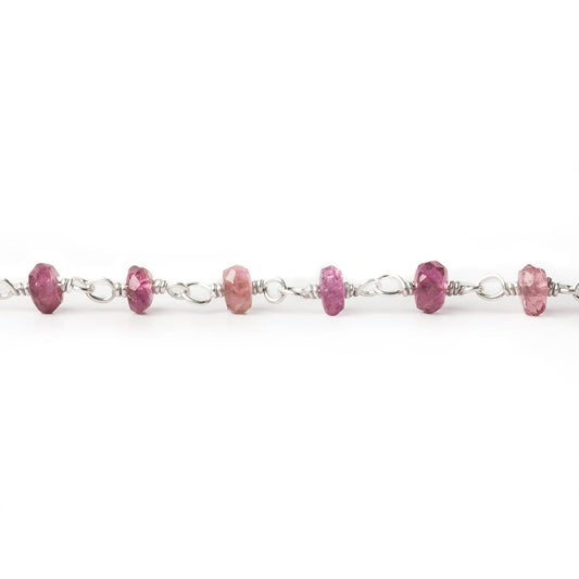 3mm Rubelite Tourmaline faceted rondelle .925 Sterling Silver Chain by the foot 47 pieces