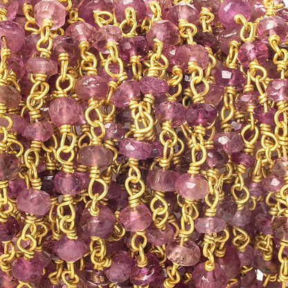 3mm Rubelite Tourmaline faceted rondelle Vermeil Chain by the foot 47 pieces