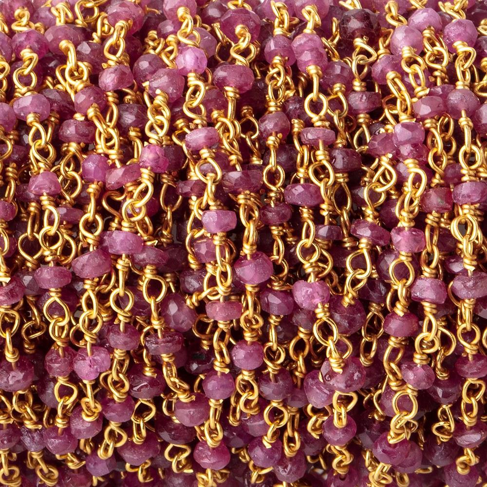 3mm Ruby Faceted Rondelles on Vermeil Chain by the Foot 44 Beads