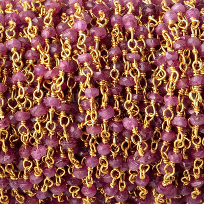 3mm Ruby Faceted Rondelles on Vermeil Chain by the Foot 44 Beads