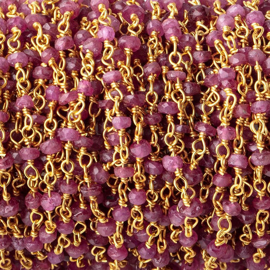 3mm Ruby Faceted Rondelles on Vermeil Chain by the Foot 44 Beads