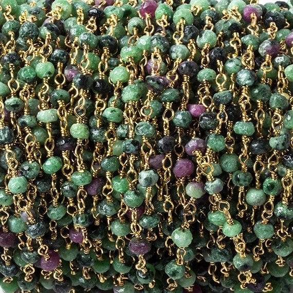 3mm Ruby in Zoisite faceted rondelle Gold Chain by the foot