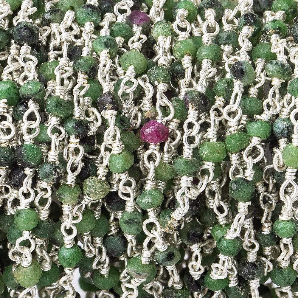 3mm Ruby in Zoisite faceted rondelle Silver plated Chain by the foot