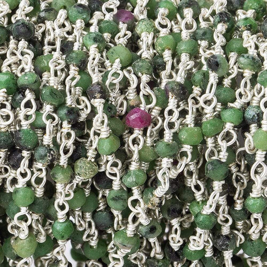 3mm Ruby in Zoisite faceted rondelle Silver plated Chain by the foot