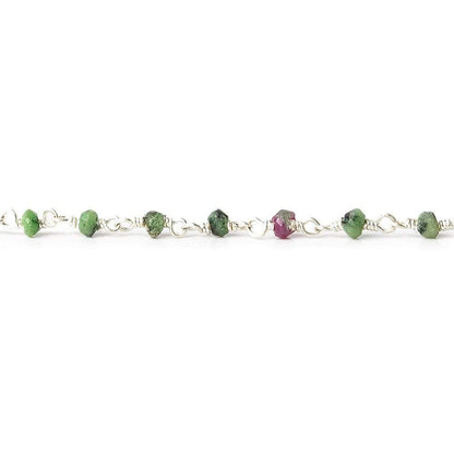 3mm Ruby in Zoisite faceted rondelle Silver plated Chain by the foot