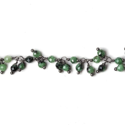 3mm Ruby in Zoisite micro-faceted round Black Gold Dangling Chain by the foot