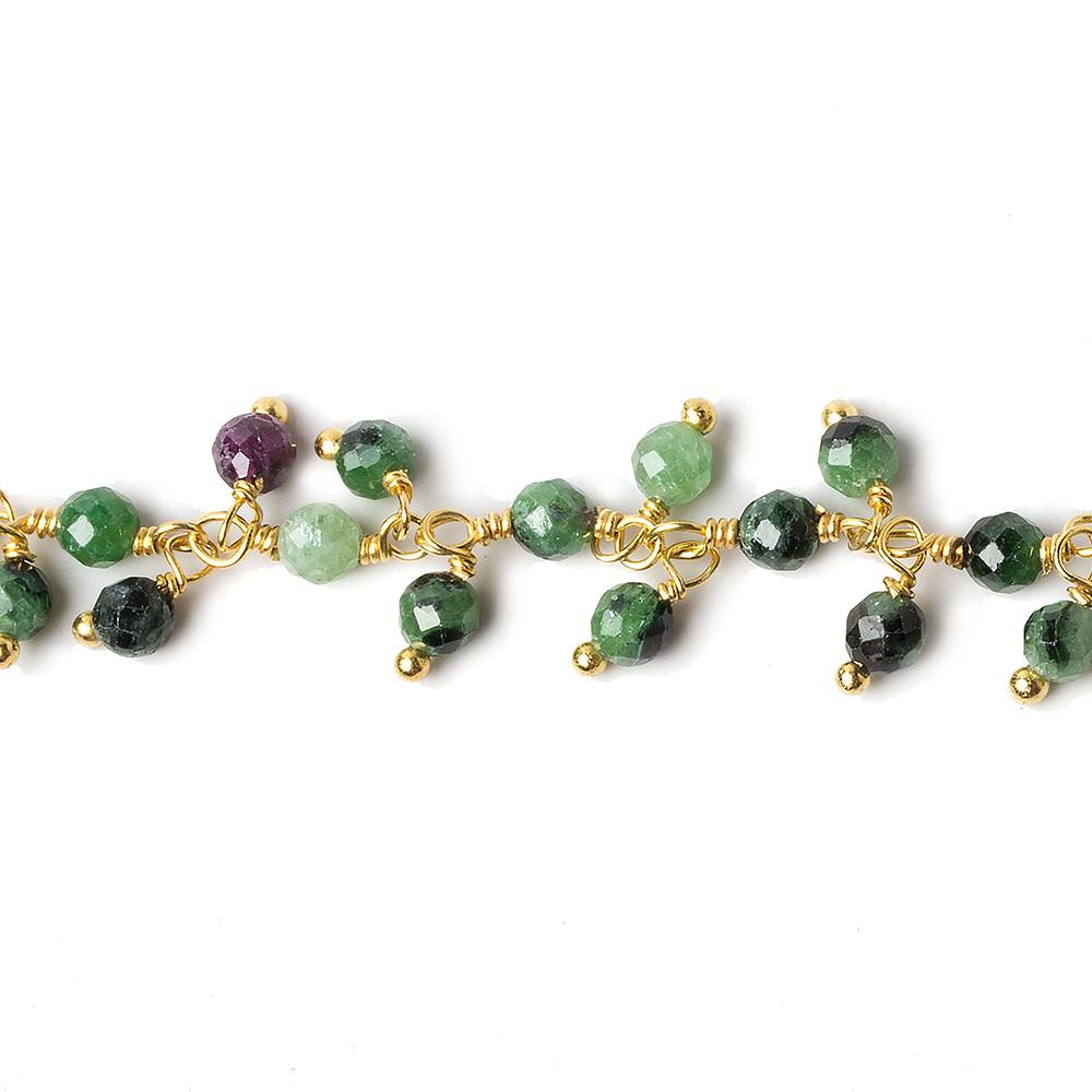 3mm Ruby in Zoisite micro-faceted round Gold Dangling Chain by the foot