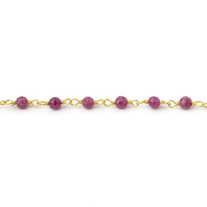 3mm Ruby Micro Faceted Rounds on Gold Plated Chain