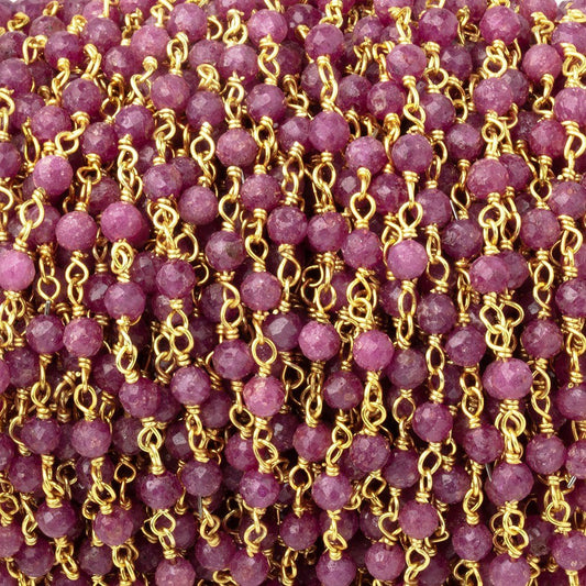 3mm Ruby Micro Faceted Rounds on Gold Plated Chain